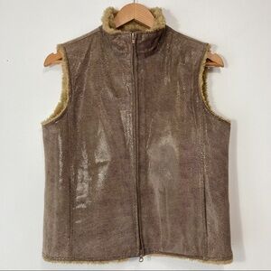 Esprit Snakeskin Suede Faux Fur Lined Vest Size M